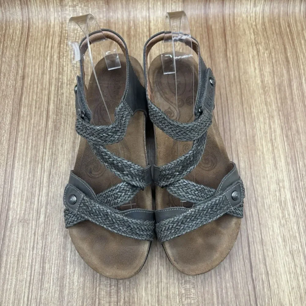 Taos Trulie Wedge‎ Sandals Womens Size 7-7.5 Olive Green Leather Comfort Shoes